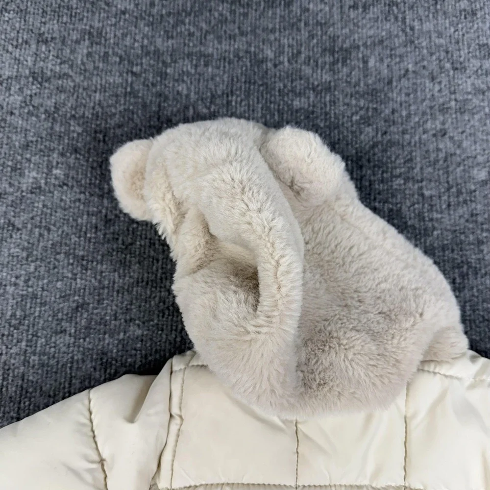 Jessica Simpson Snowsuit Girls‎ 6-9 Months White Puffer Hooded Bear Ears Winter